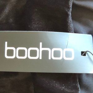 Boohoo Night Dea Off Shoulder Floral Applique Bodycon Dress Black Size US 8 UK12